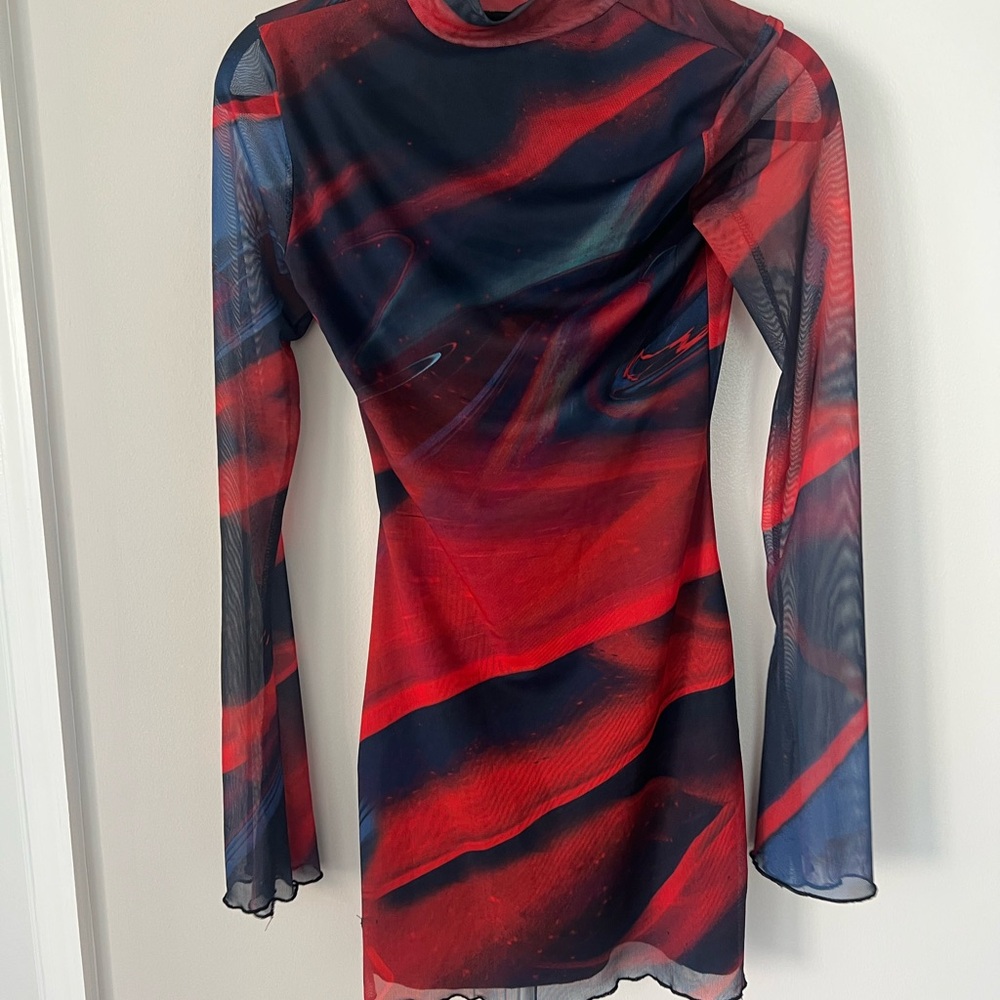 Edikted Red and Blue Bell Sleeve Bodycon Dress